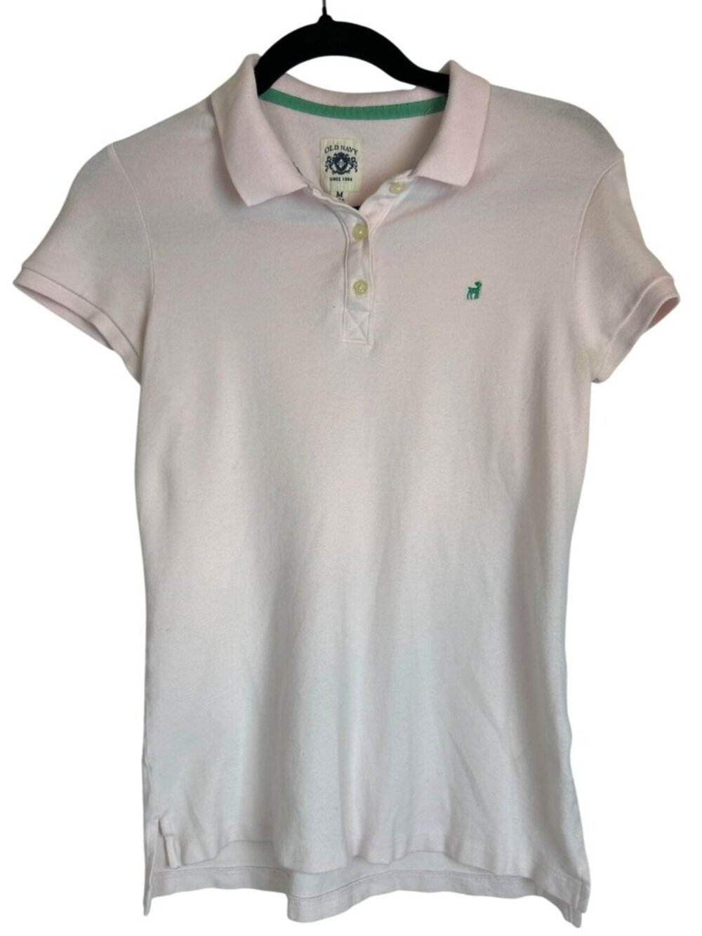 Vintage Old Navy Polo Shirt Sz M Y2K Pale Pink Deer Logo Short Sleeve Preppy